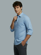 Men's Full Sleeve Spread Collar Premium Casual Shirt for Men Daily Wear in Black by BLUE ROBED, detail view