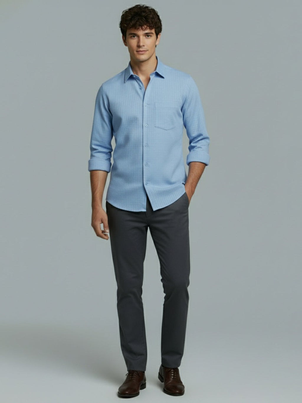 Men's Full Sleeve Spread Collar Premium Casual Shirt for Men Daily Wear in Black by BLUE ROBED, style view