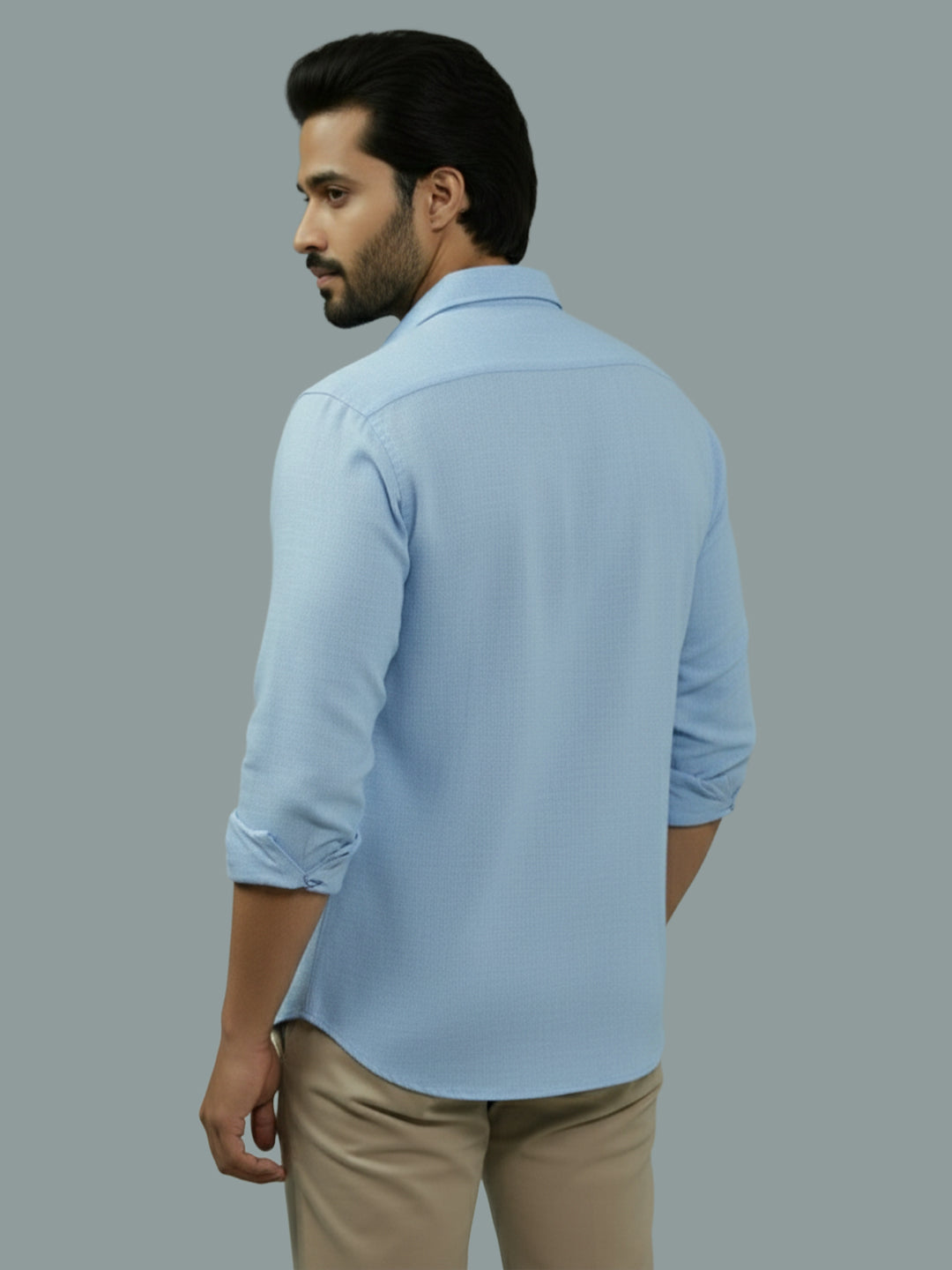 Full Sleeve Spread Collar Cotton Slim Shirt for Men and Boys in Shirt For Men And Green by BLUE ROBED, side view