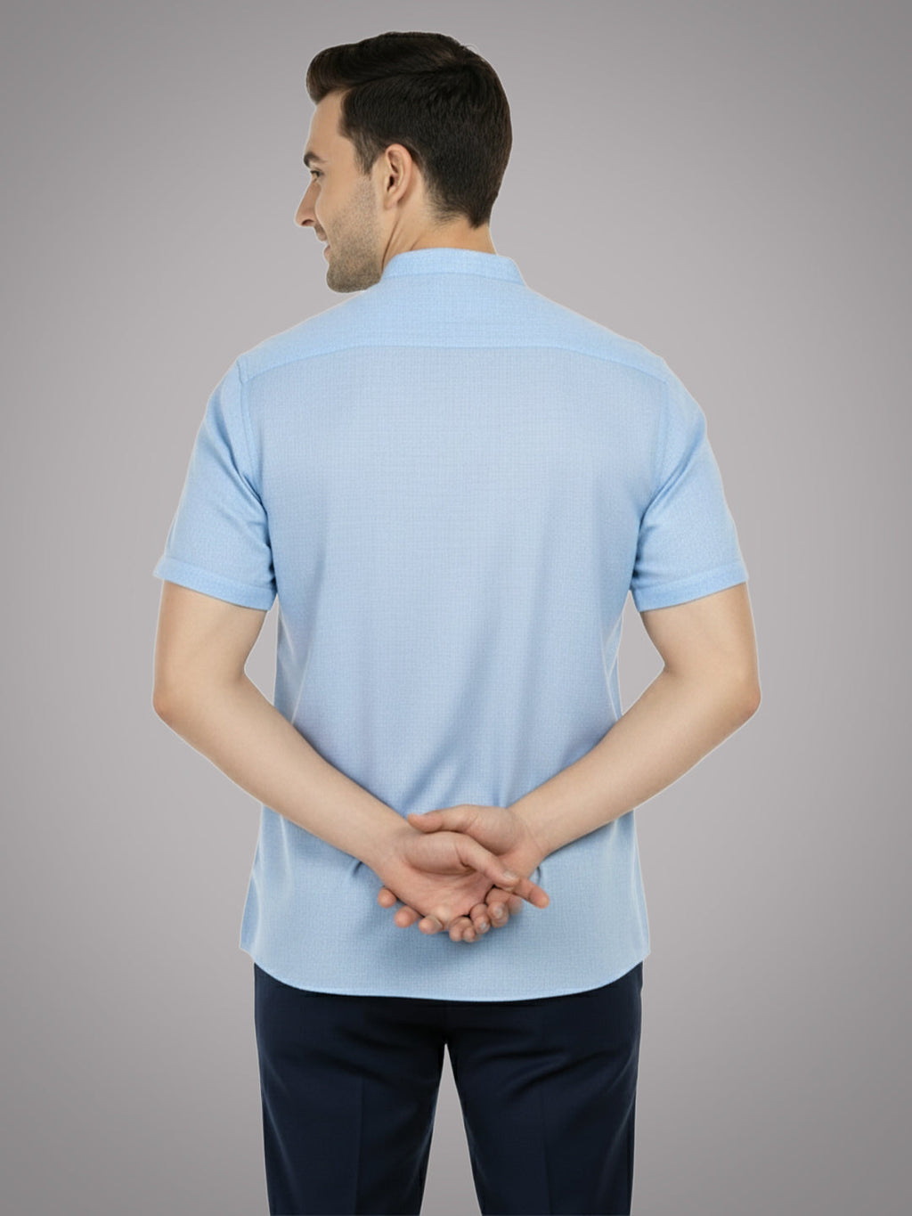 BLUE ROBED Half Sleeve Kurta for men in Sky Blue view 59