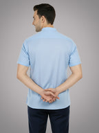 BLUE ROBED Half Sleeve Kurta for men in Sky Blue view 59