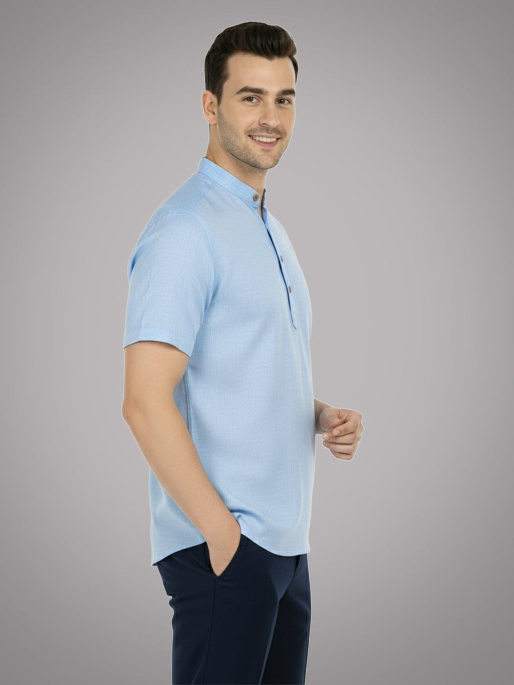 BLUE ROBED Half Sleeve Kurta for men in Sky Blue view 60