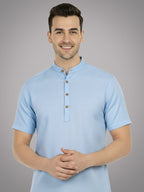 BLUE ROBED Half Sleeve Kurta for men in Sky Blue view 61