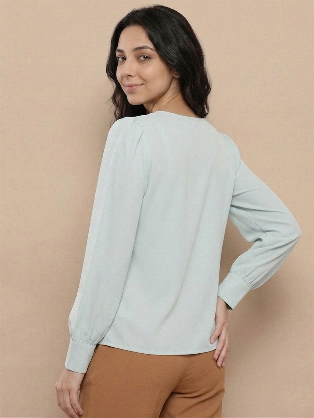 Women’s Crepe Formal Top | Elegant V-Neck Office Wear Blouse