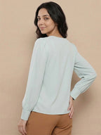 Women’s Crepe Formal Top | Elegant V-Neck Office Wear Blouse