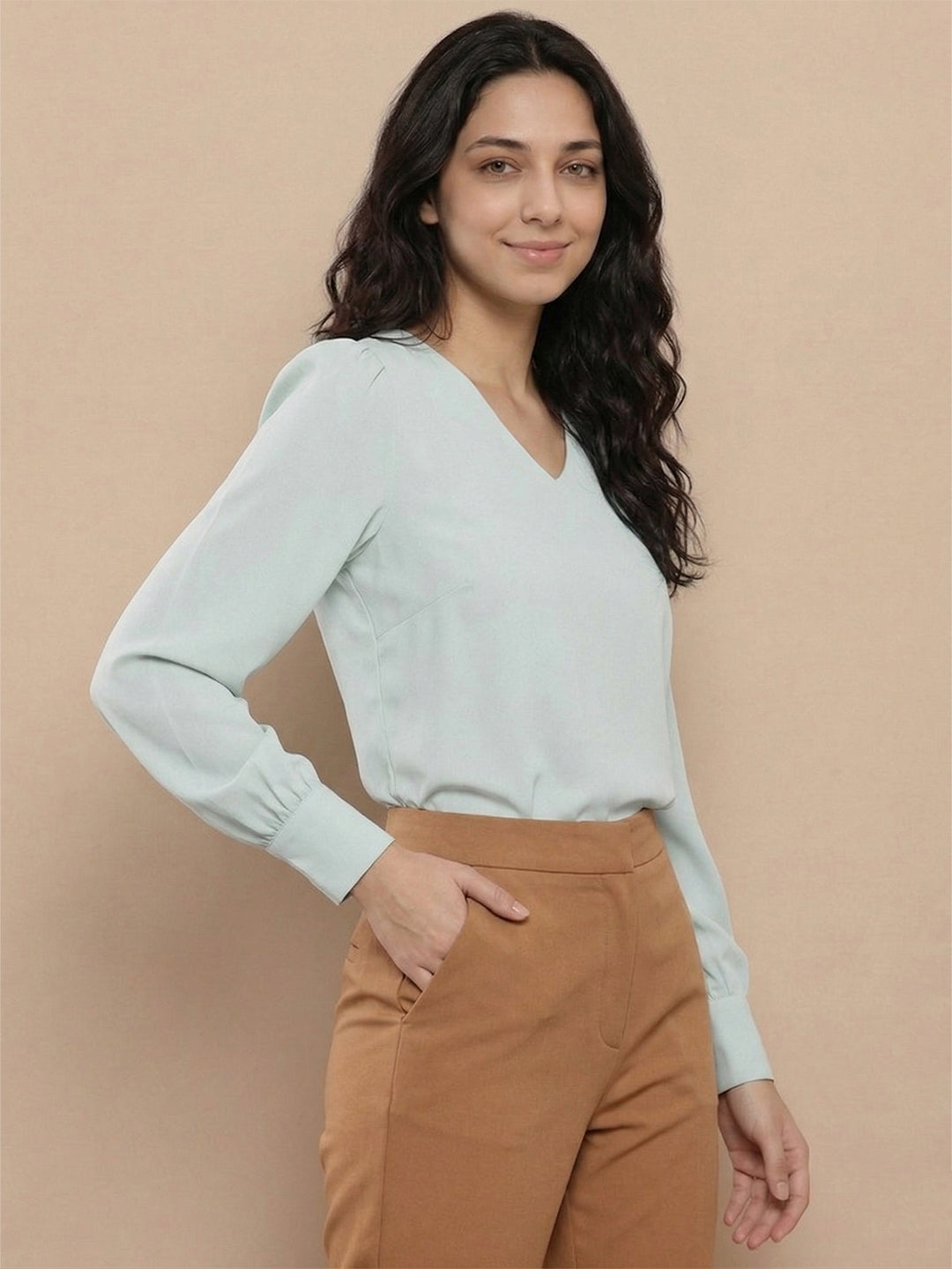 Women’s Crepe Formal Top | Elegant V-Neck Office Wear Blouse