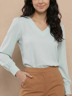 Women’s Crepe Formal Top | Elegant V-Neck Office Wear Blouse