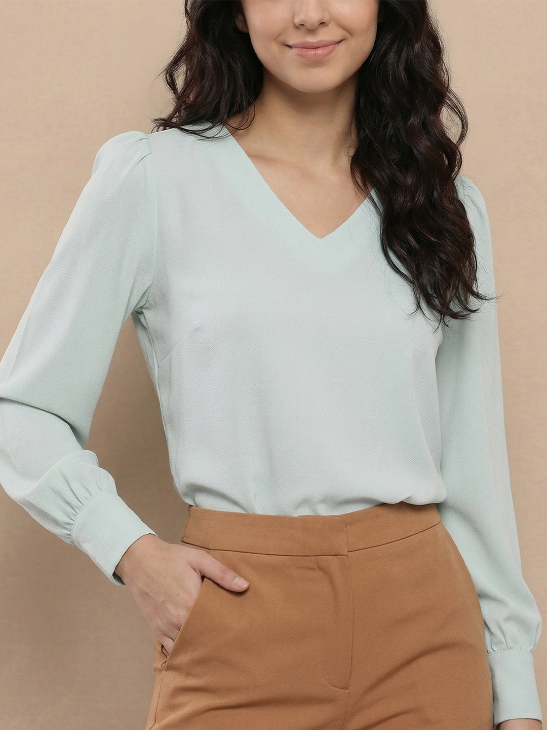 Women’s Crepe Formal Top | Elegant V-Neck Office Wear Blouse
