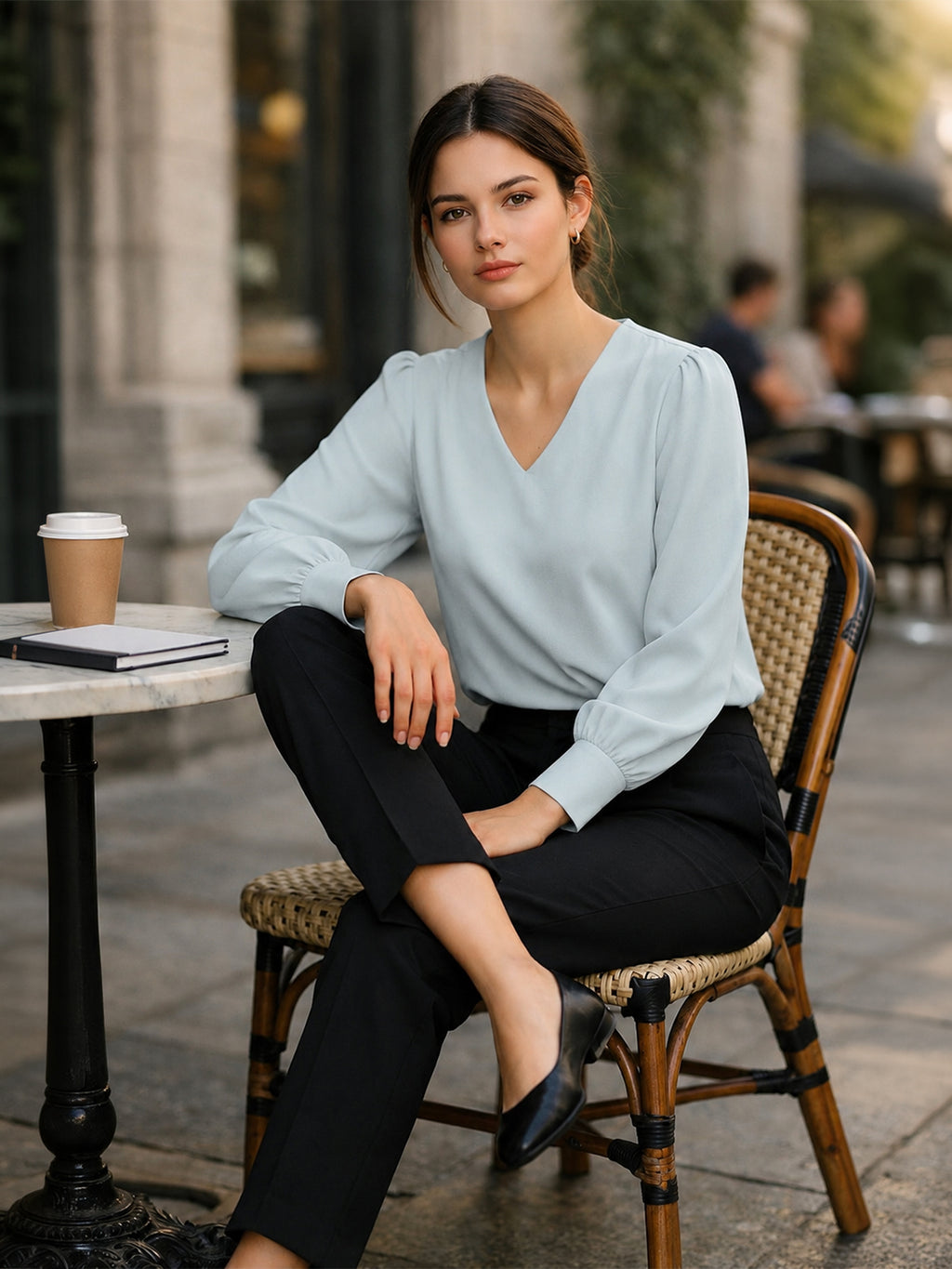 Women’s Crepe Formal Top | Elegant V-Neck Office Wear Blouse