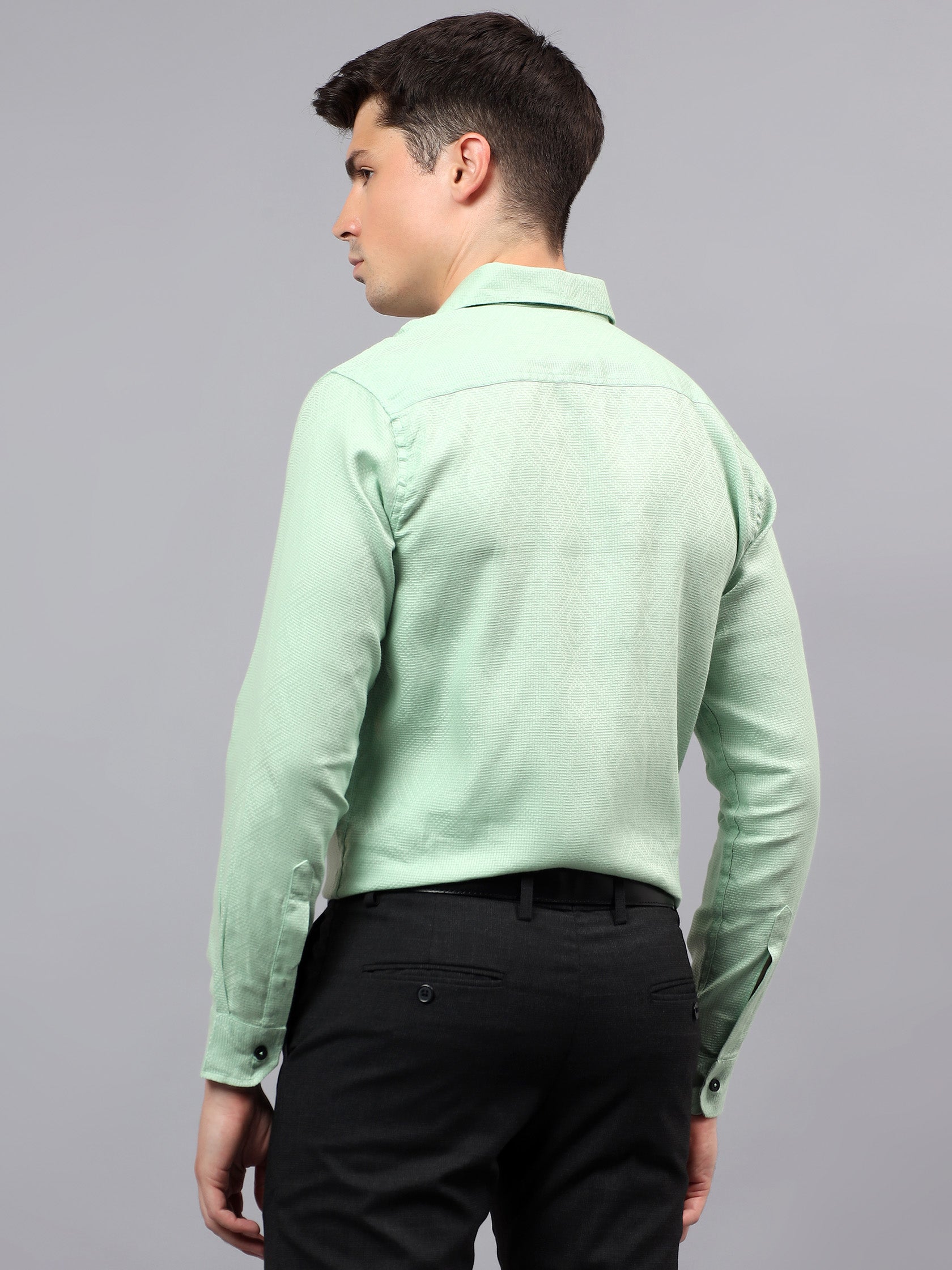 Men's Full Sleeve Spread Collar Premium Casual Shirt for Men in Black by BLUE ROBED, fit view