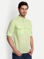 BLUE ROBED men's Casual Slim Fit Full Sleeve Double Pocket Cotton Trendy Kurta in Sea view 102