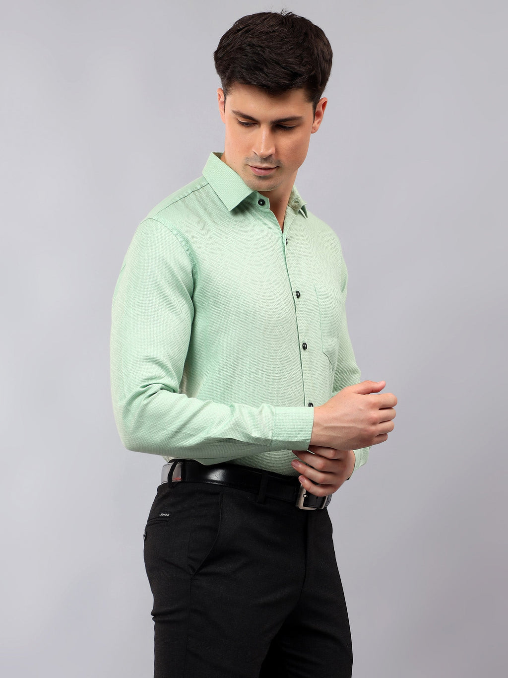 Men's Full Sleeve Spread Collar Premium Casual Shirt for Men in Black by BLUE ROBED, fabric detail