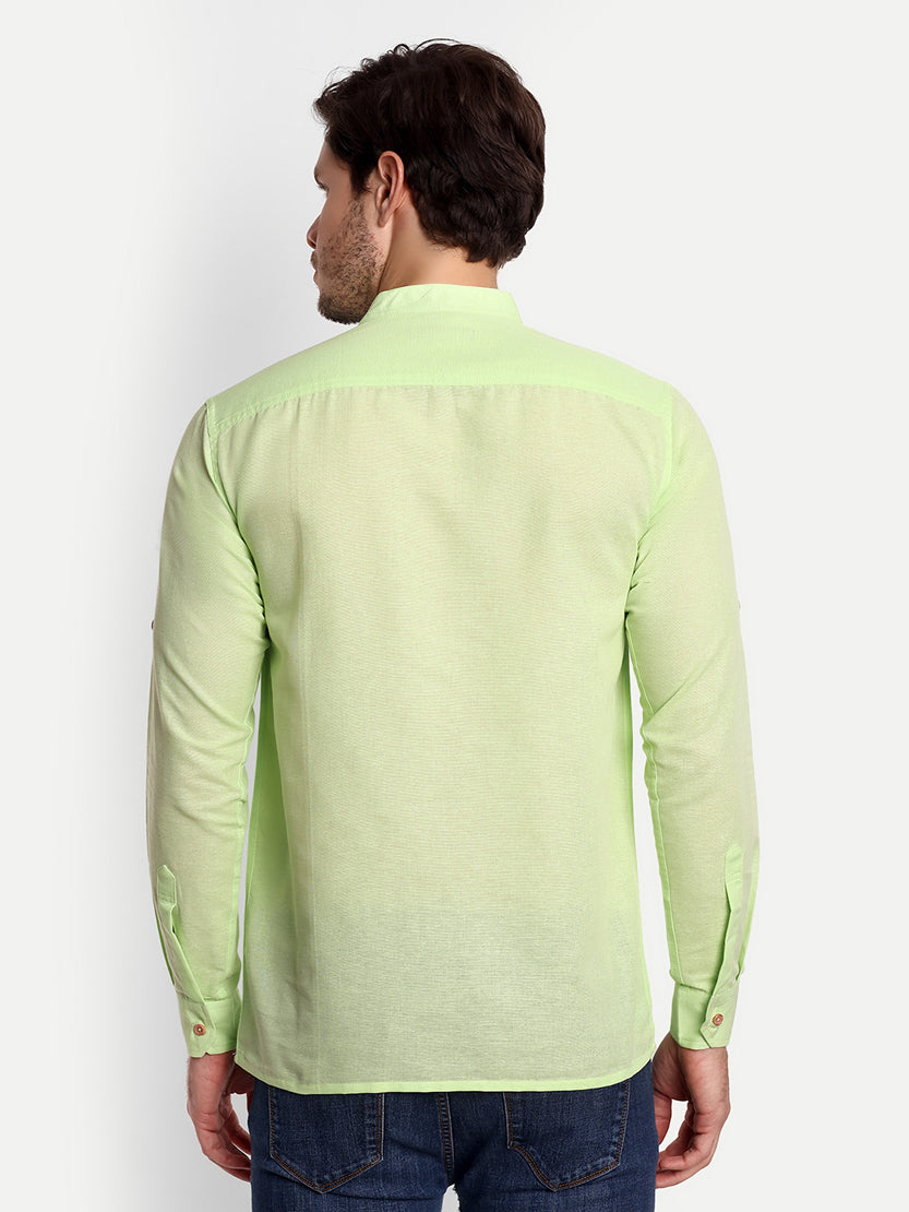 BLUE ROBED men's Casual Slim Fit Full Sleeve Double Pocket Cotton Trendy Kurta in Sea view 103