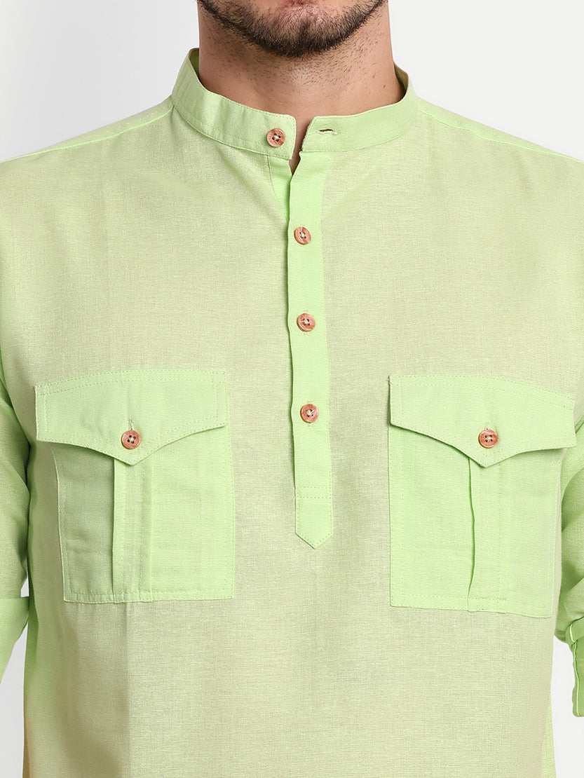 BLUE ROBED men's Casual Slim Fit Full Sleeve Double Pocket Cotton Trendy Kurta in Sea view 104