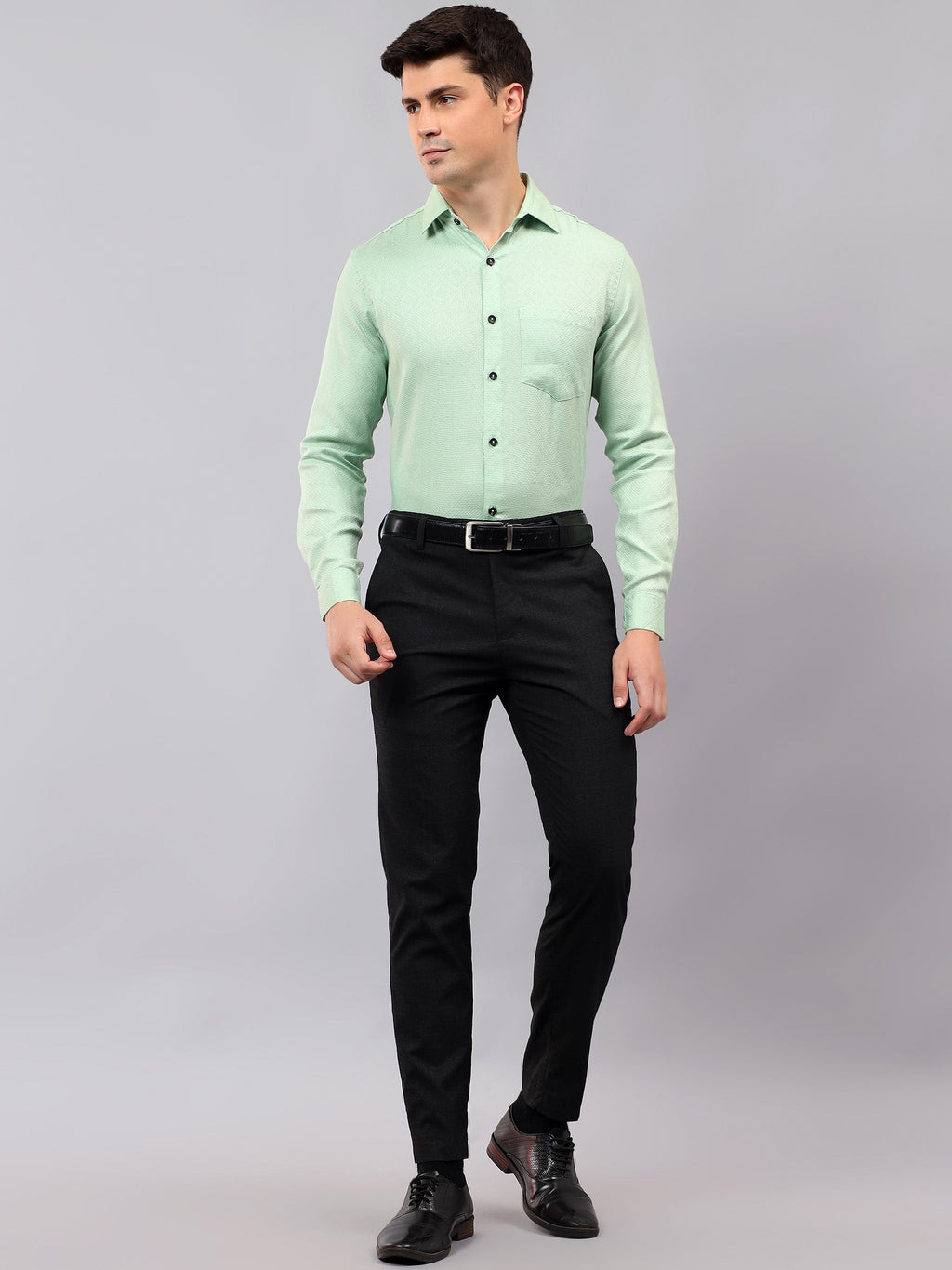 Men's Full Sleeve Spread Collar Premium Casual Shirt for Men in Black by BLUE ROBED, side view