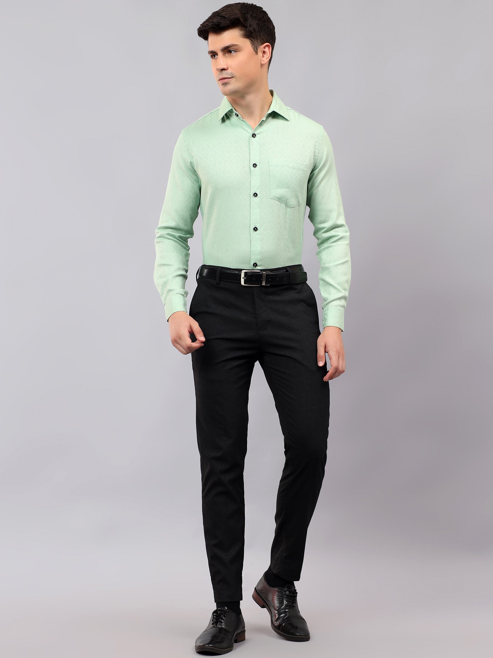Men's Full Sleeve Spread Collar Premium Casual Shirt for Men in Black by BLUE ROBED, side view