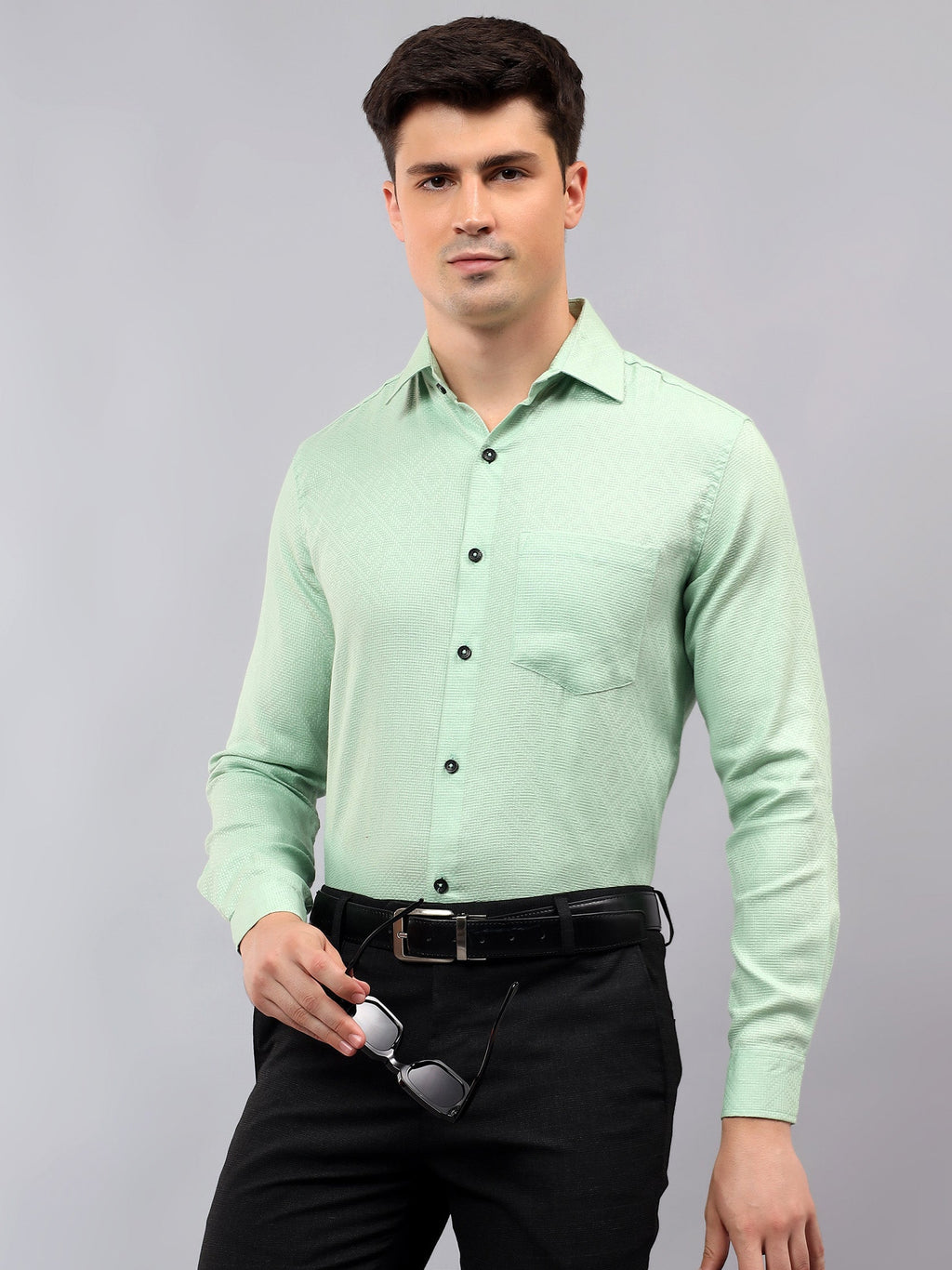 Men's Full Sleeve Spread Collar Premium Casual Shirt for Men in Black by BLUE ROBED, back view
