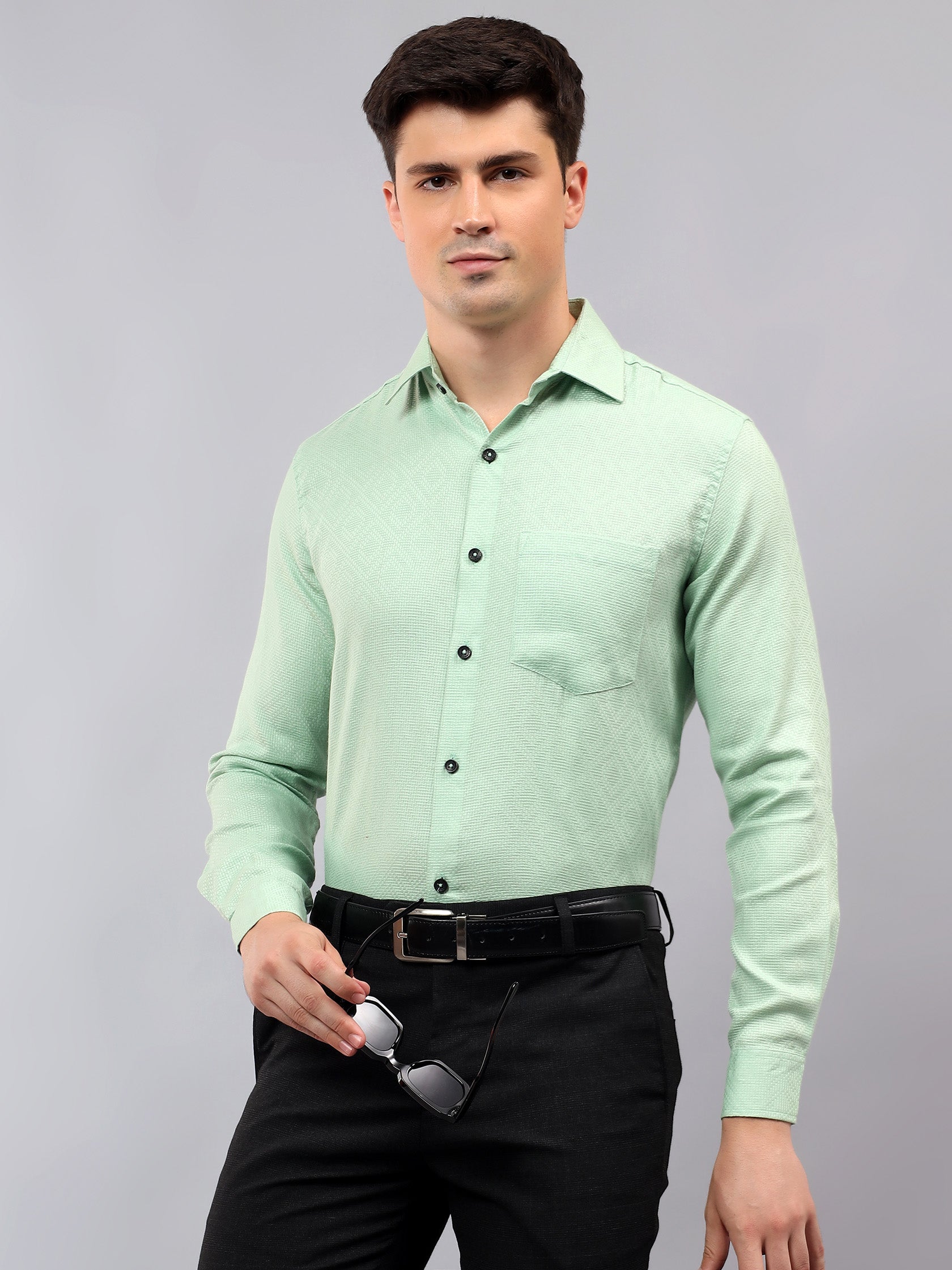 Men's Full Sleeve Spread Collar Premium Casual Shirt for Men in Black by BLUE ROBED, back view