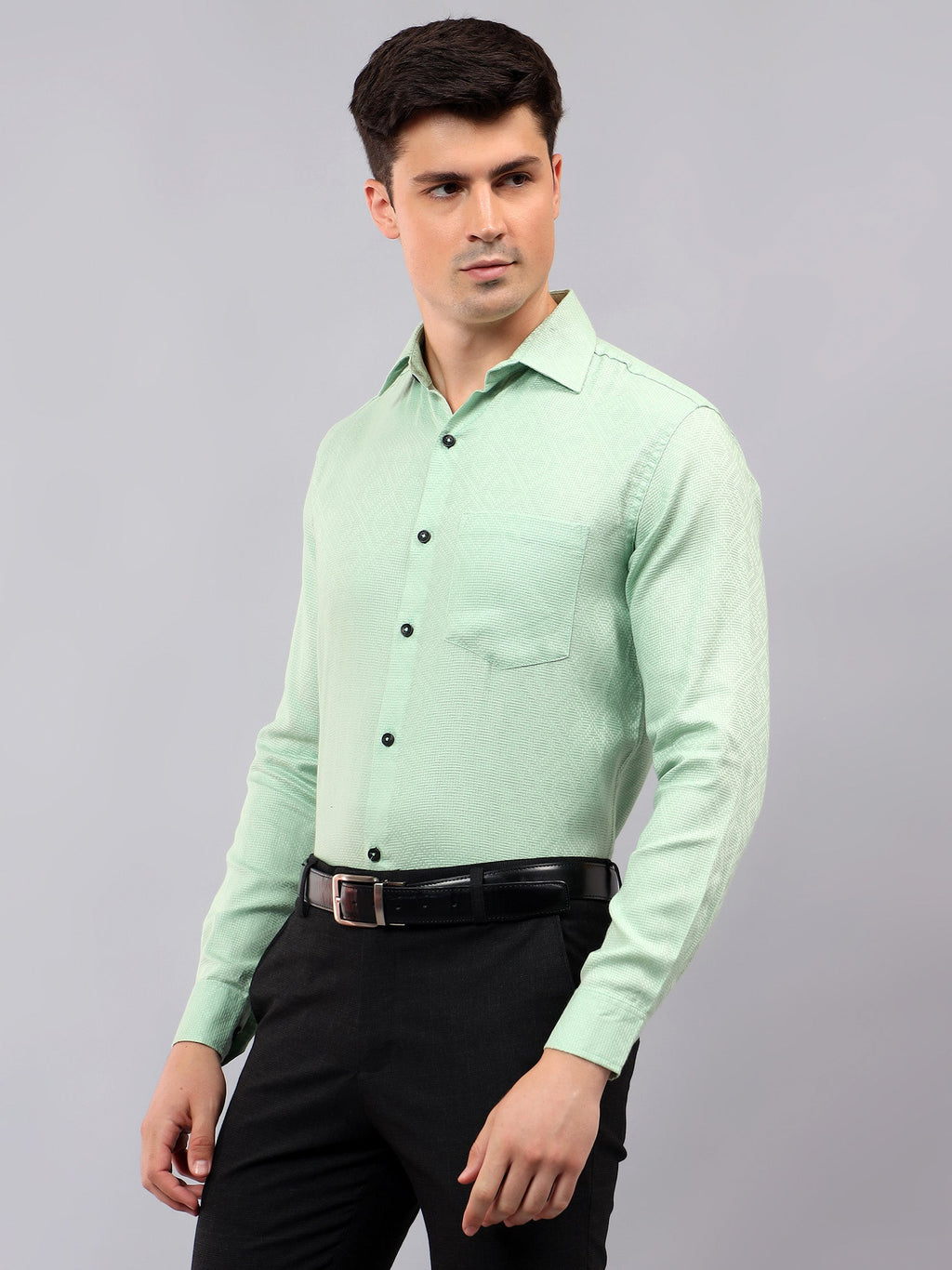 Men's Full Sleeve Spread Collar Premium Casual Shirt for Men in Black by BLUE ROBED, detail view