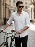 100% Cotton Men's Strip Full Sleeve Shirts Shirt Office & Daily Wear in White by BLUE ROBED
