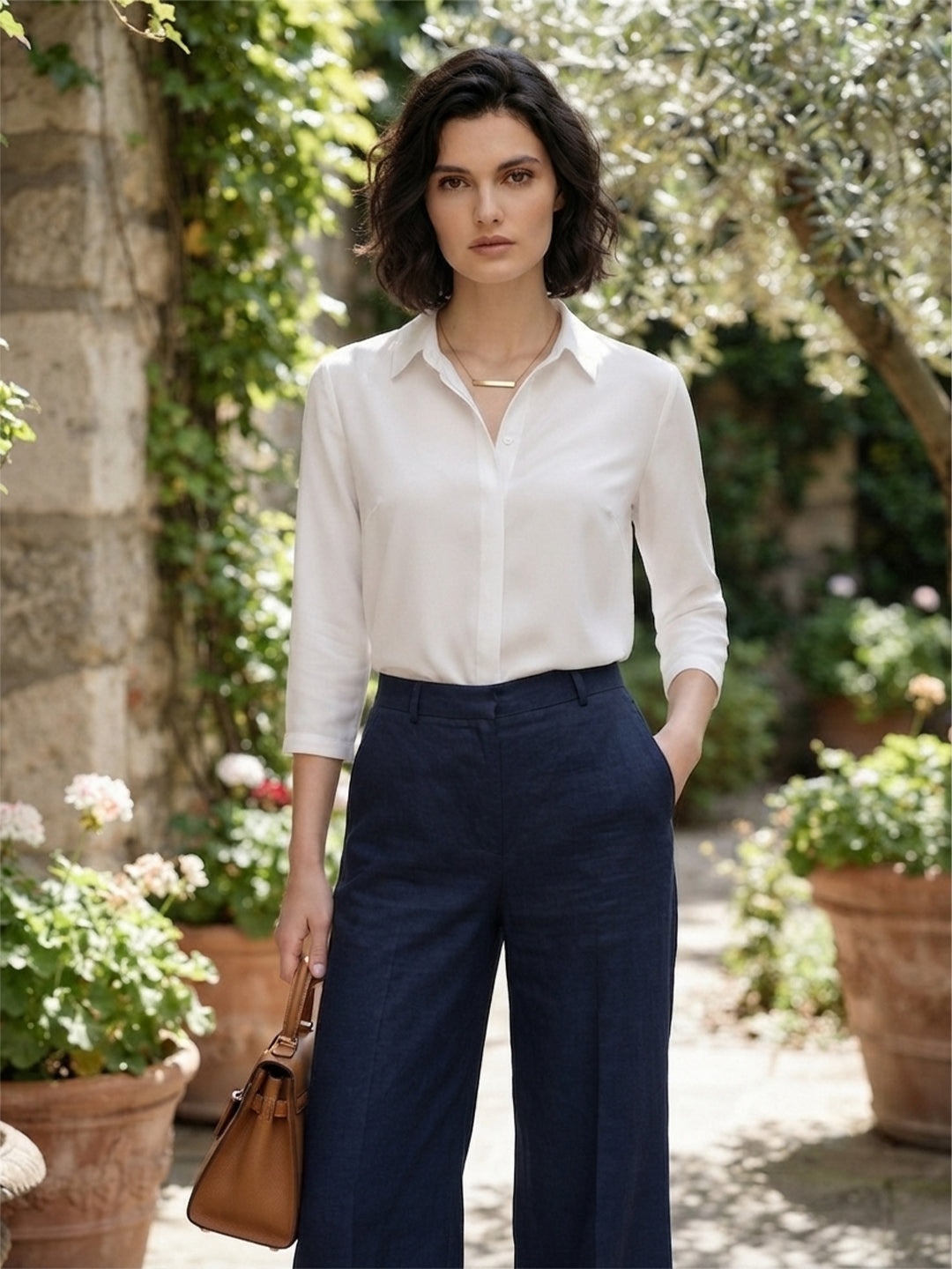 Women’s Elegant Solid Shirt – White | Viscose Rayon Fabric | 3/4th Sleeves
