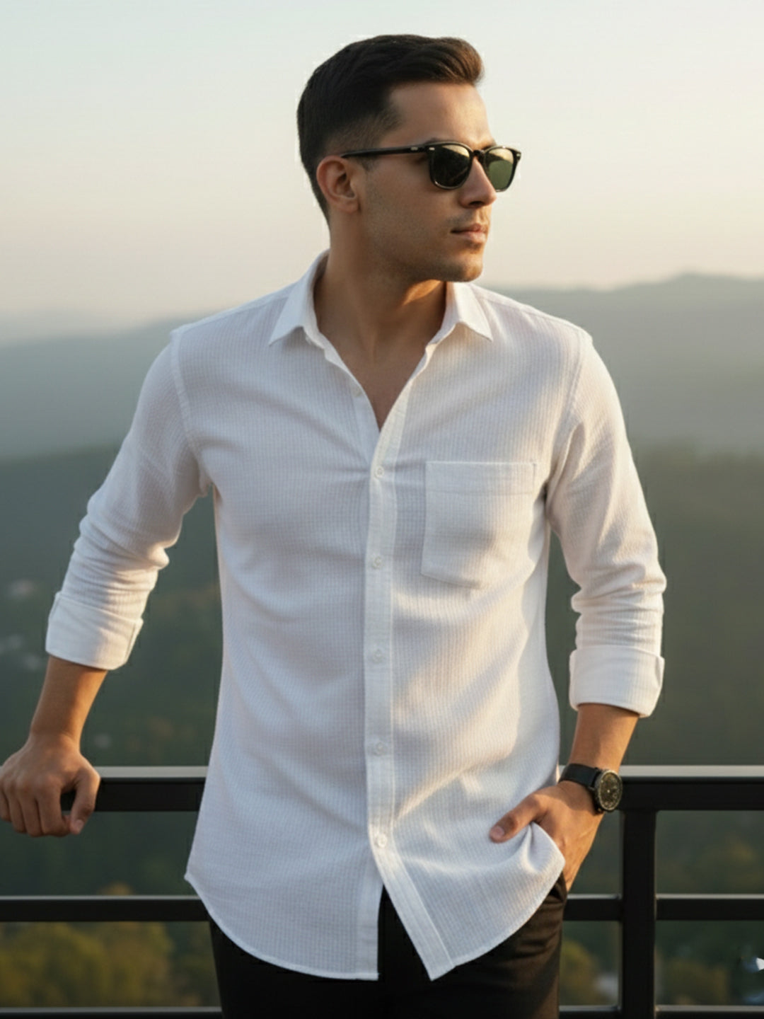 BLUE ROBED - 100% Cotton Men's Strip Full Sleeve Shirts Shirt - Office Wear - White Secondary image