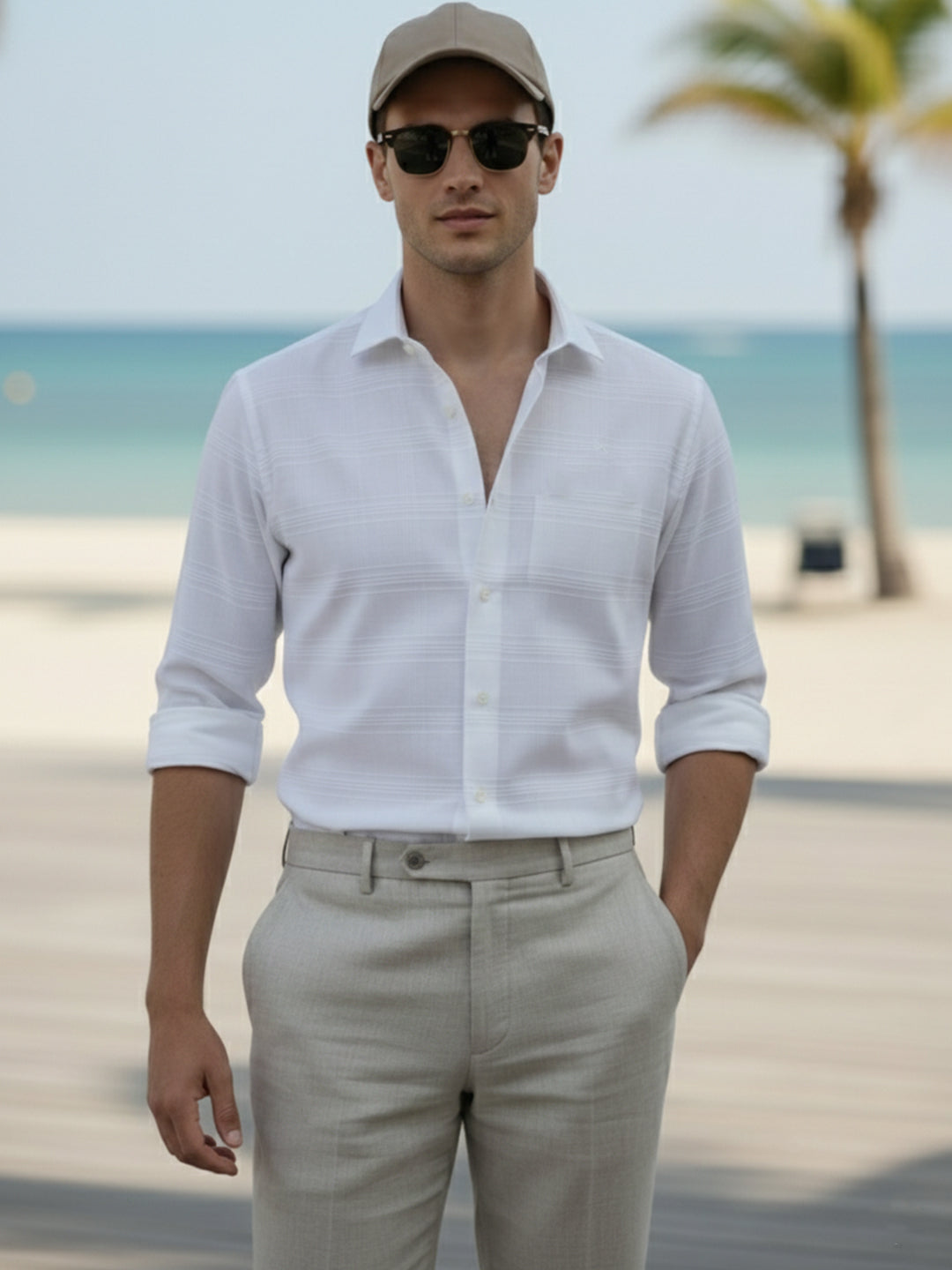 BLUE ROBED - 100% Cotton Men's Strip Full Sleeve Shirt - Daily & Office Wear - White Secondary image