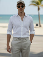 100% Cotton Men's Strip Full Sleeve Shirt Daily & Office Wear in White by BLUE ROBED, front view