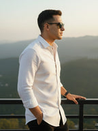 100% Cotton Men's Strip Full Sleeve Shirt Office Wear in White by BLUE ROBED, side view