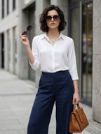 Women’s Elegant Solid Shirt – White | Viscose Rayon Fabric | 3/4th Sleeves