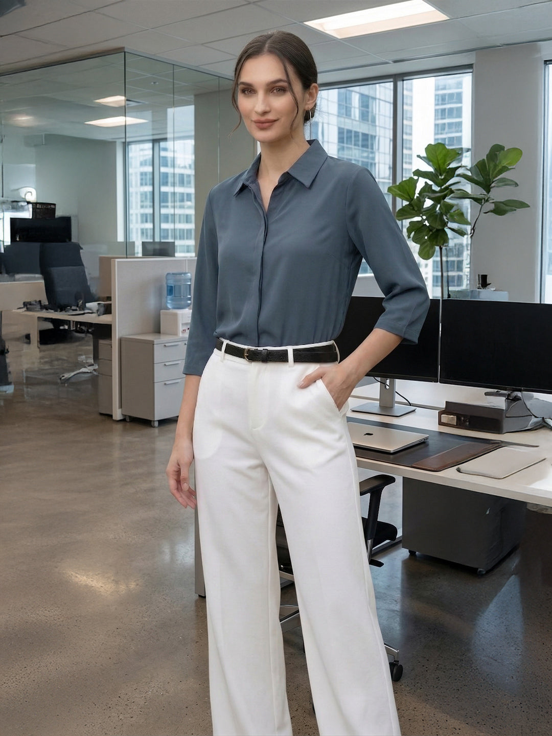 Women’s Solid Taupe Office Wear Shirt – Viscose Rayon Fabric | 3/4th Sleeves Secondary image