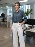 Women’s Solid Taupe Office Wear Shirt – Viscose Rayon Fabric | 3/4th Sleeves