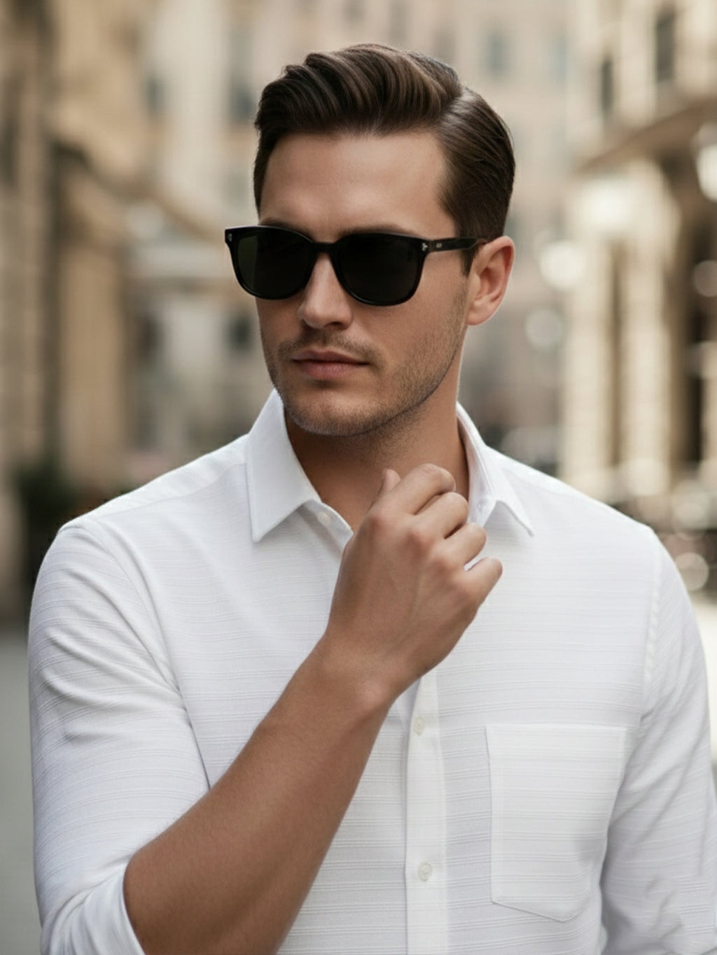100% Cotton Men's Strip Full Sleeve Shirt Office & Daily Wear in White by BLUE ROBED, side view