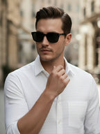 100% Cotton Men's Strip Full Sleeve Shirt Office & Daily Wear in White by BLUE ROBED, side view