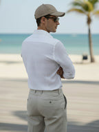 100% Cotton Men's Strip Full Sleeve Shirt Daily & Office Wear in White by BLUE ROBED, side view