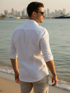 100% Cotton Men's Strip Full Sleeve Shirts Shirt Any Occasion Wear in White by BLUE ROBED, side view
