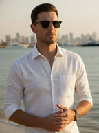 100% Cotton Men's Strip Full Sleeve Shirts Shirt Any Occasion Wear in White by BLUE ROBED, back view