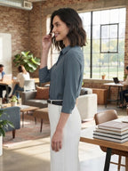 Women’s Solid Taupe Office Wear Shirt – Viscose Rayon Fabric | 3/4th Sleeves