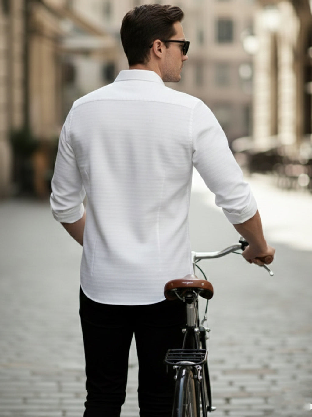 100% Cotton Men's Strip Full Sleeve Shirts Shirt Office & Daily Wear in White by BLUE ROBED, back view