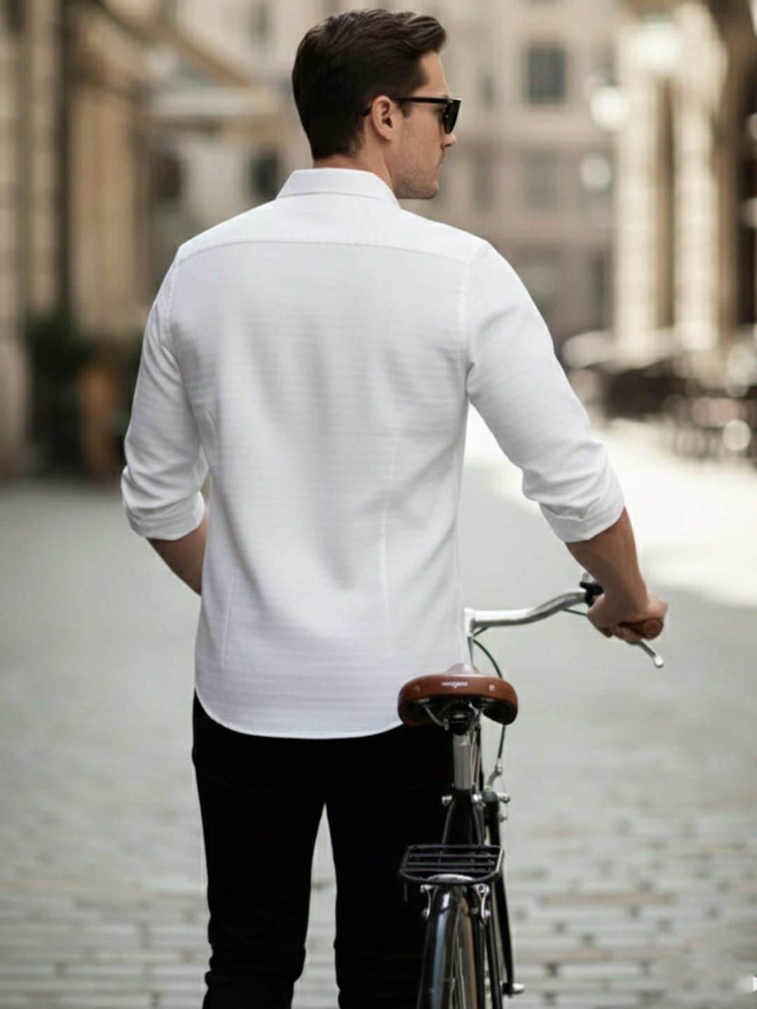 100% Cotton Men's Strip Full Sleeve Shirts Shirt Office & Daily Wear in White by BLUE ROBED, back view