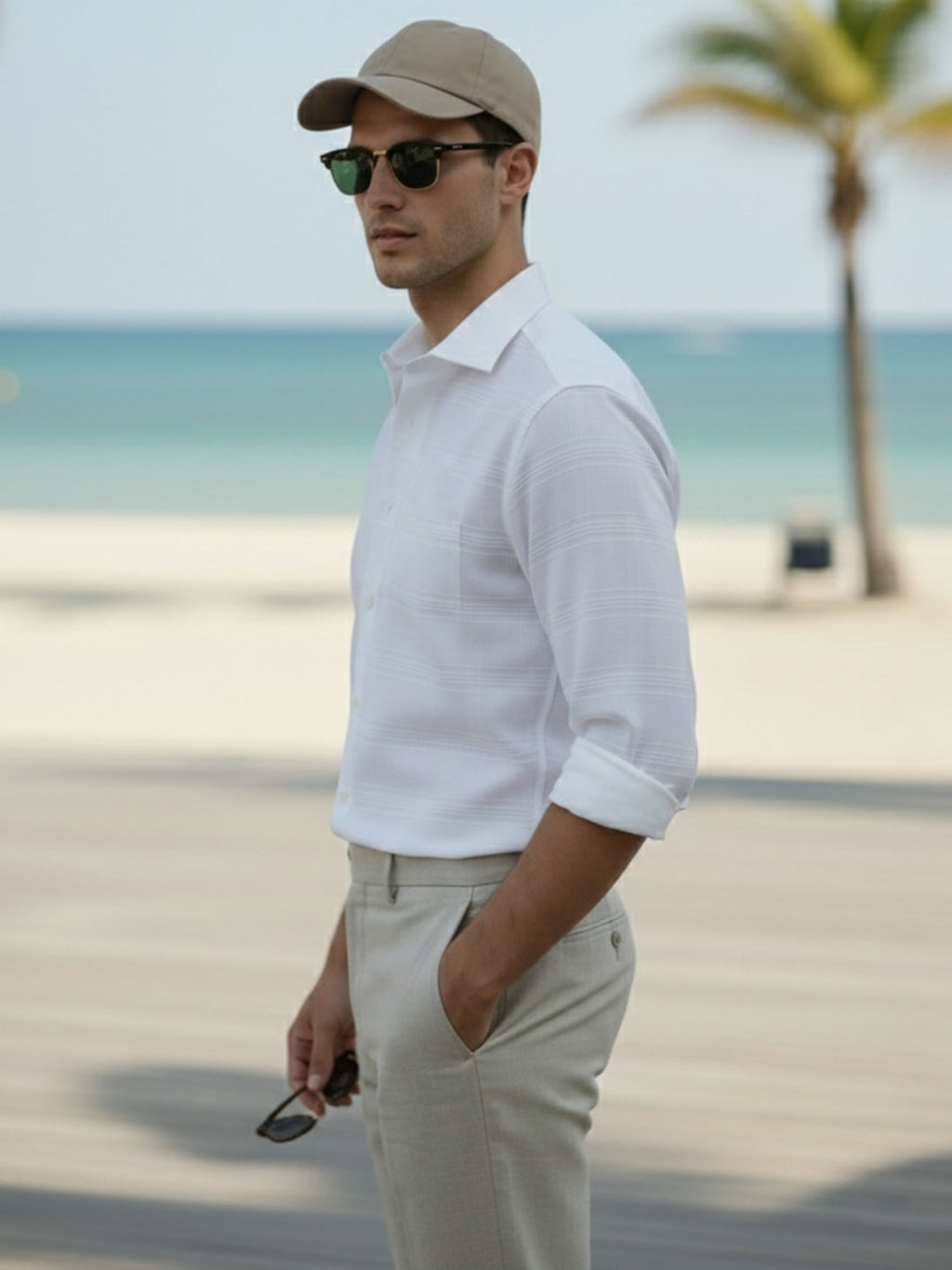 100% Cotton Men's Strip Full Sleeve Shirts Shirt Daily & Office Wear in White by BLUE ROBED, detail view