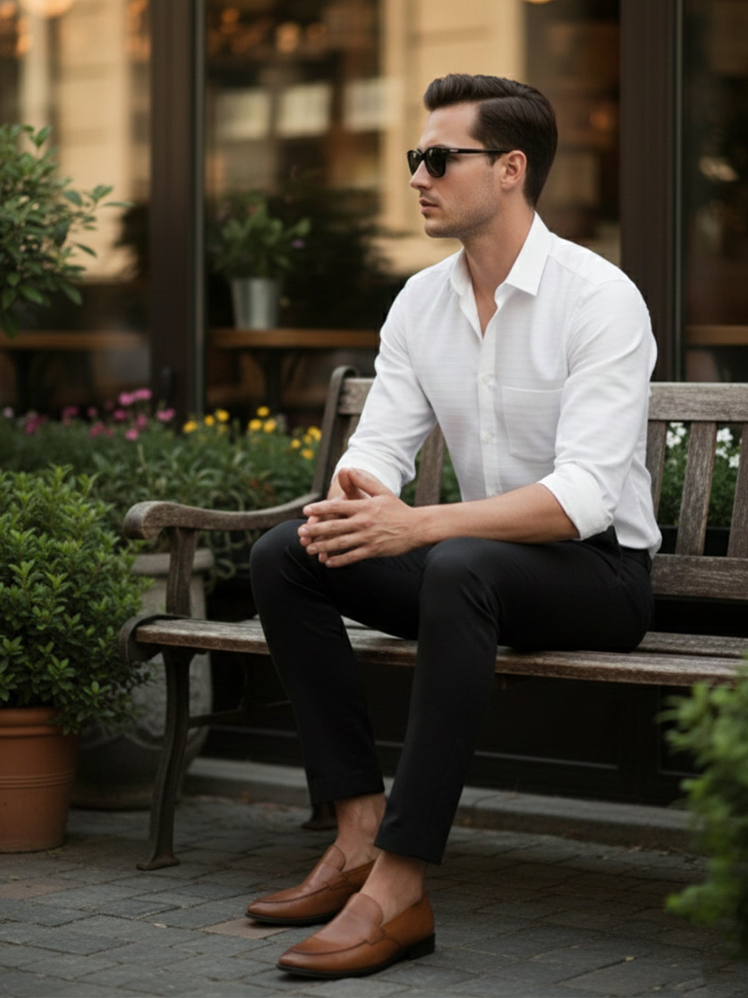 100% Cotton Men's Strip Full Sleeve Shirts Shirt Office & Daily Wear in White by BLUE ROBED, detail view