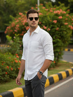 100% Cotton Men's Strip Full Sleeve Shirts Shirt Any Occasion Wear in White by BLUE ROBED