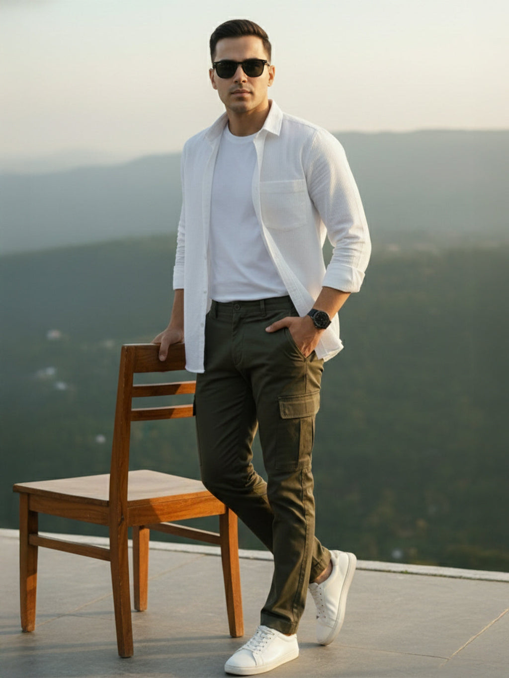 100% Cotton Men's Strip Full Sleeve Shirts Shirt Office Wear in White by BLUE ROBED, style view