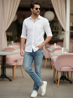 100% Cotton Men's Strip Full Sleeve Shirts Shirt Daily Wear in White by BLUE ROBED