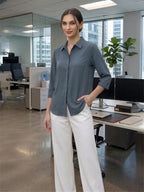 Women’s Solid Taupe Office Wear Shirt – Viscose Rayon Fabric | 3/4th Sleeves