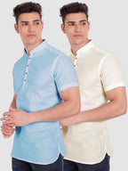 BLUE ROBED men's Casual Slim Fit Half Sleeve Cotton Kurta (Pack 2) in Sky view 6