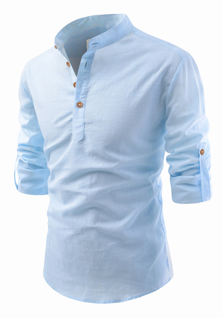 BLUE ROBED men's Casual Slim Fit Full Sleeve Kurta in Sky view 94