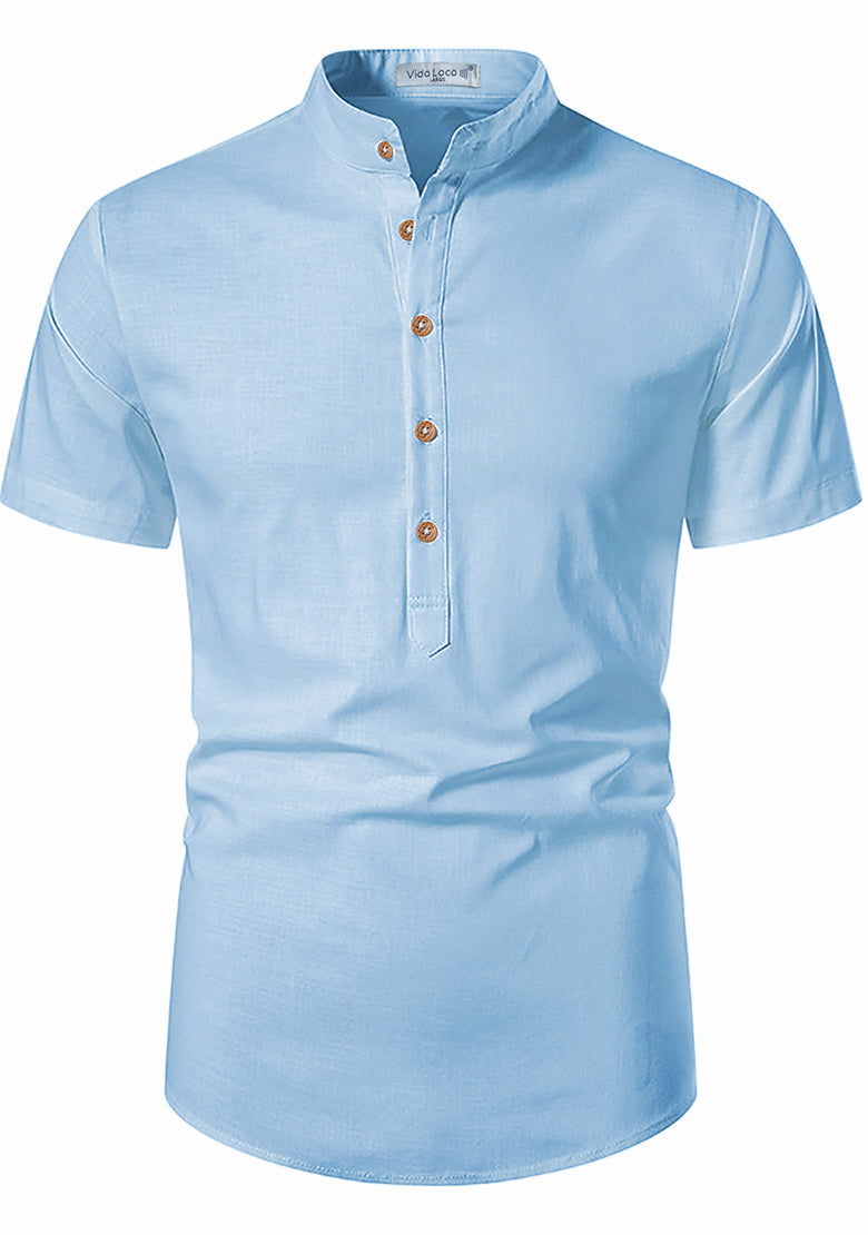 BLUE ROBED men's Half Sleeve Casual Cotton Kurta Office Wear in Sky
