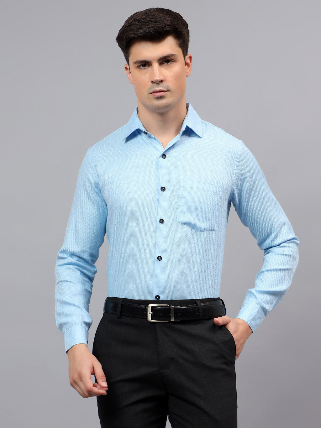 Men's Full Sleeve Spread Collar Premium Casual Shirt for Men in Black by BLUE ROBED, style view
